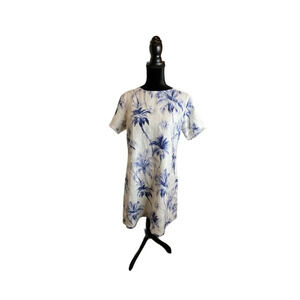 Tommy Bahama Women's Medium Blue & White Palm Tree Print Linen Dress READ Beach